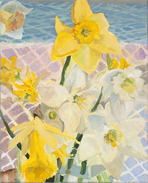 Still life painting of the very first daffodils to arrive in the garden
