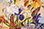 still life painting of iris, siberian iris, lilac and mallow
