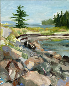 painting on the beach while the boys launched a sailboat