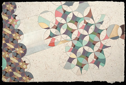 the first in this series of geometric explorations using Giotto's tapestry pattern and the vestiges of plein air experience. Private Collection.