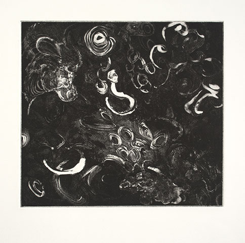 Etching by Ahni Kruger created while in the process of learning how to waterski